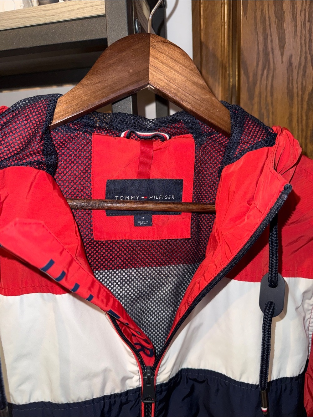 Tommy Hilfiger Red, White & Navy Colorblock Windbreaker Jacket Y2K